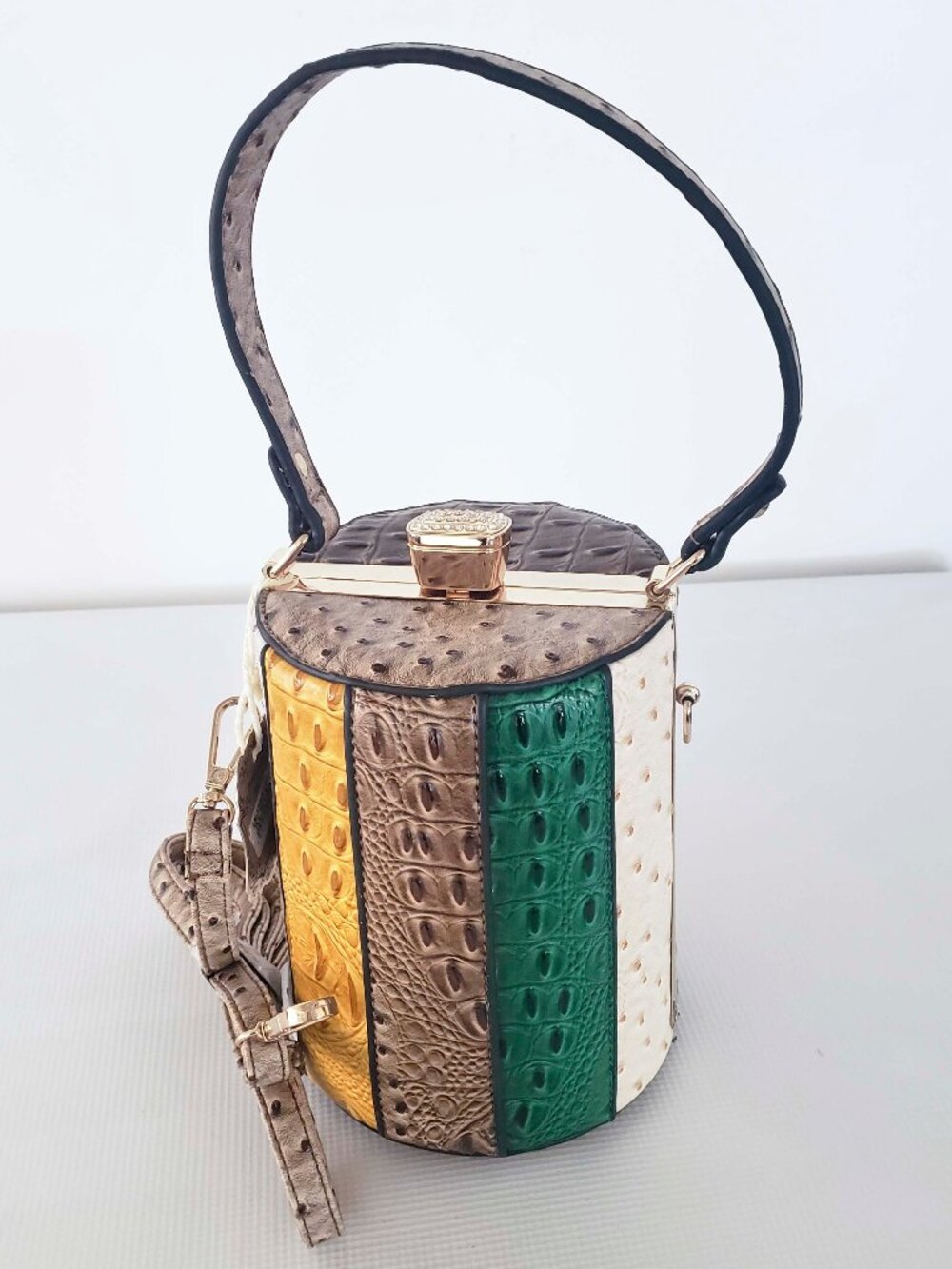 Alyssa Faux Ostrich Leather Round/Spherical Handbag NWT